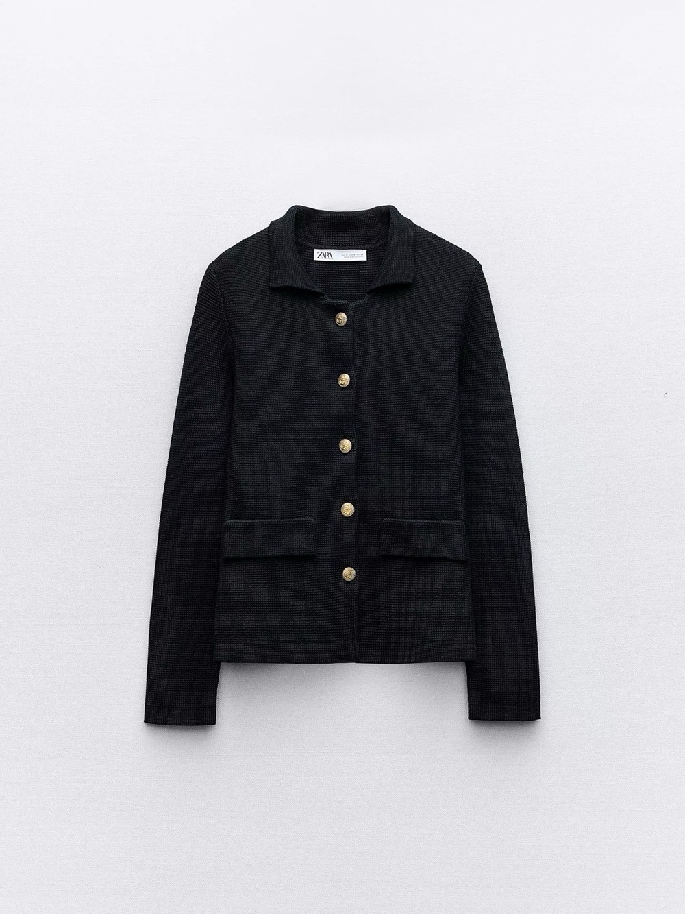 Zara navy Knit Button-Front Blazer with Gold Buttons